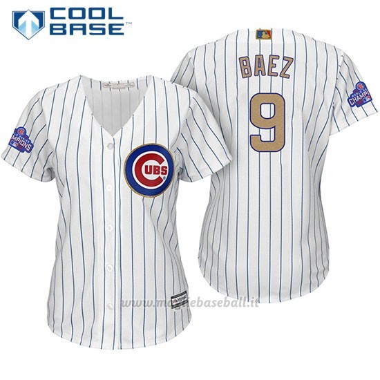Maglia Baseball Donna Chicago Cubs 9 Javier Baez Bianco Or Program Cool Base
